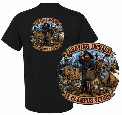 Black pocketed Braying Jackass T shirt
