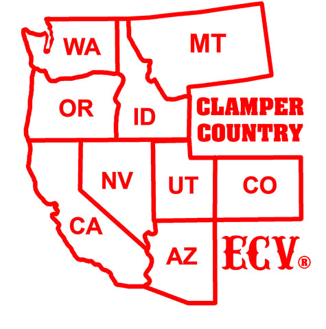 8" ECV Clamper Country Car Window Sticker with 9 Western States: CA, AZ, NV, UT, CO, OR, ID, WA and MT