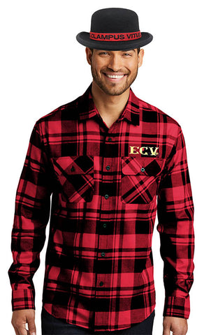 Long Sleeve Red Plaid Flannel Shirt.