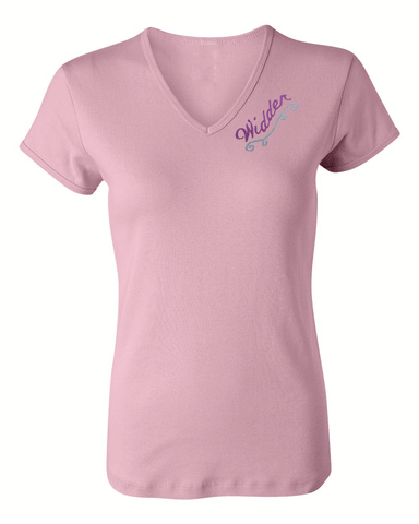 Pink Widder with Scroll Embroidered V-Neck T-Shirt